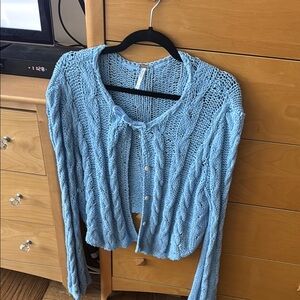 Free People Blue Lightweight Knit Cardigan